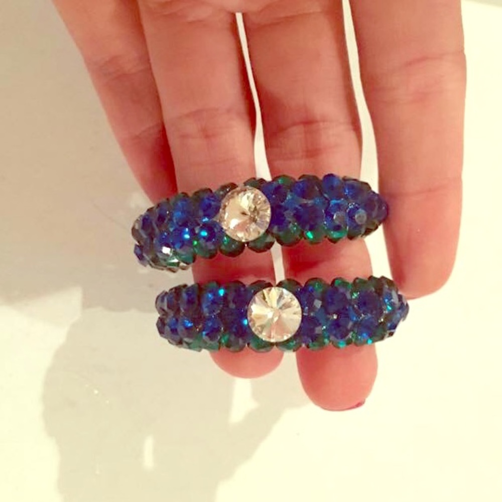 Green and blue rhinestone hoops